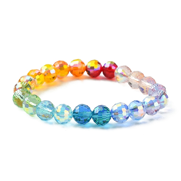 

PandaHall Rainbow Color Faceted Round Glass Stretch Bracelets for Women, Colorful, Inner Diameter: 1-3/4 inch(4.5cm) Glass Round