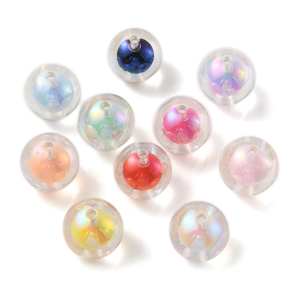 

PandaHall UV Plating Acrylic Beads, Iridescent, Bead in Bead, Round, Mixed Color, 15mm, Hole: 2mm Acrylic Round Multicolor