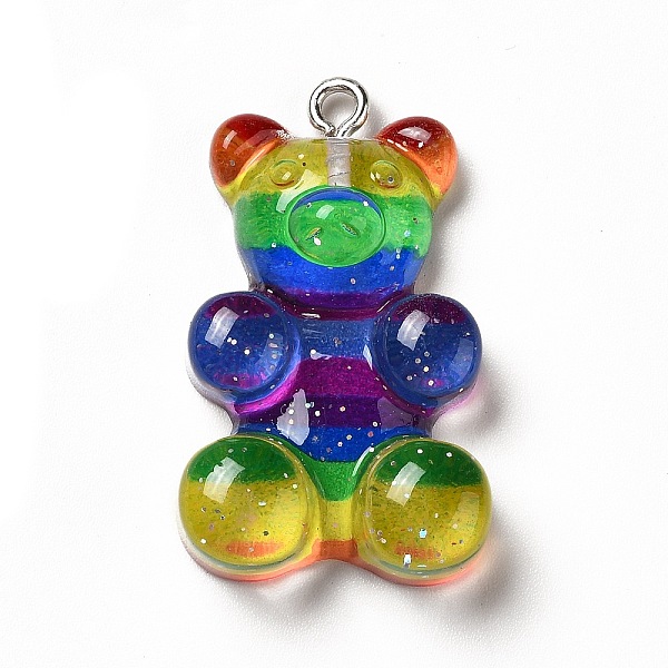 

PandaHall Rainbow Color Translucent Resin Pendants, Glitter Bear Charms, with Platinum Tone Iron Loops, Colorful, 32x19x8.5mm, Hole: 2mm...