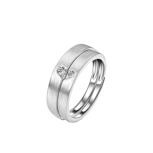 S925 Anillos De Pareja De Circonita De Corazón Mate De Plata Regalo De Tamaño Ajustable