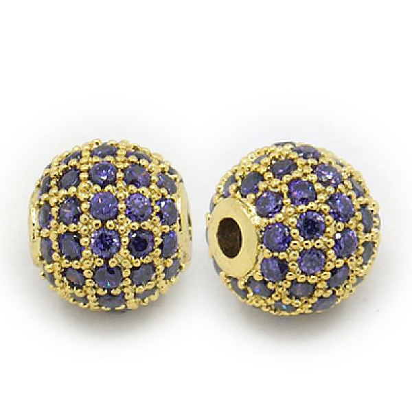 

PandaHall Brass Cubic Zirconia Beads, Round, Golden, 8mm, Hole: 1.5mm Brass+Cubic Zirconia Round