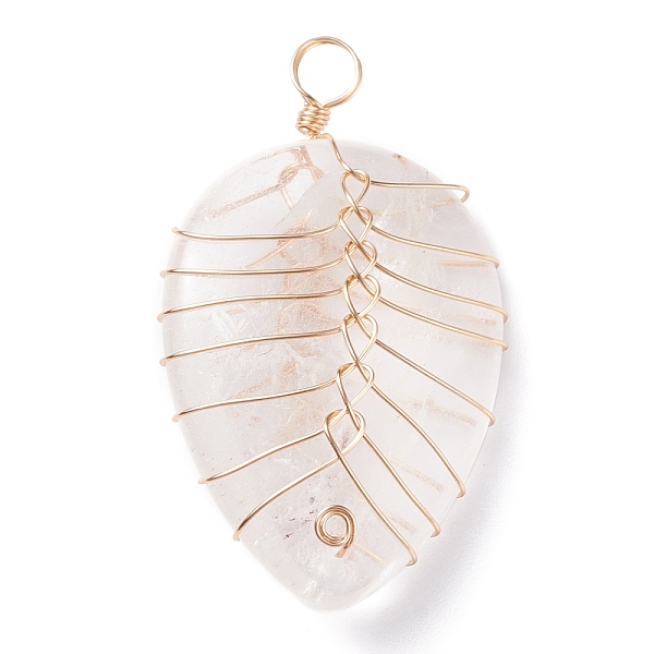 

PandaHall Natural Quartz Crysta Pendants, with Light Gold Tone Copper Wire Wrapped, Water Drop, 42~43x25~26x12mm, Hole: 4mm Quartz Crystal...