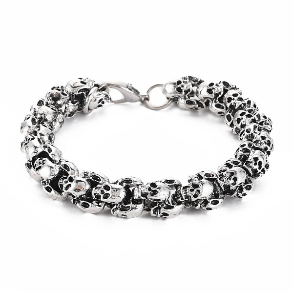 PandaHall Alloy Skull Link Chain Bracelet, Halloween Jewelry for Women, Antique Silver, Inner Diameter: 2 inch(5cm) Alloy