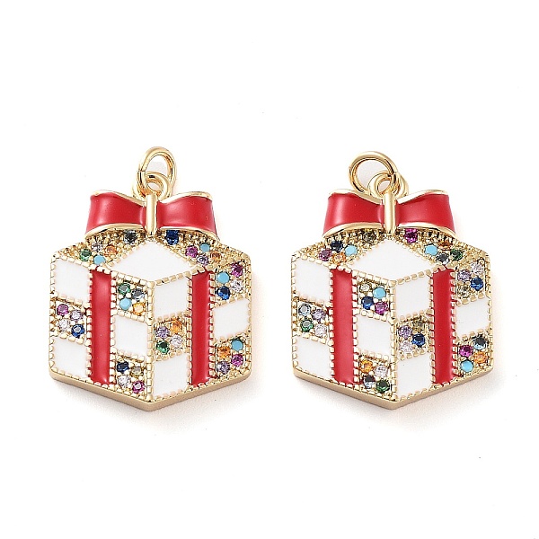 

PandaHall Christmas Theme Rack Plating Brass Pendants, Micro Pave Colorful Grade AAA Cubic Zirconia, with Enamel and Jump Ring, Long-Lasting..., White