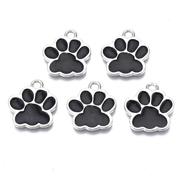 

PandaHall Alloy Enamel Pendants, Cadmium Free & Lead Free, Dog Paw Prints, Black, 17.5x16x1.5mm, Hole: 2mm Alloy+Enamel Paw Print Black