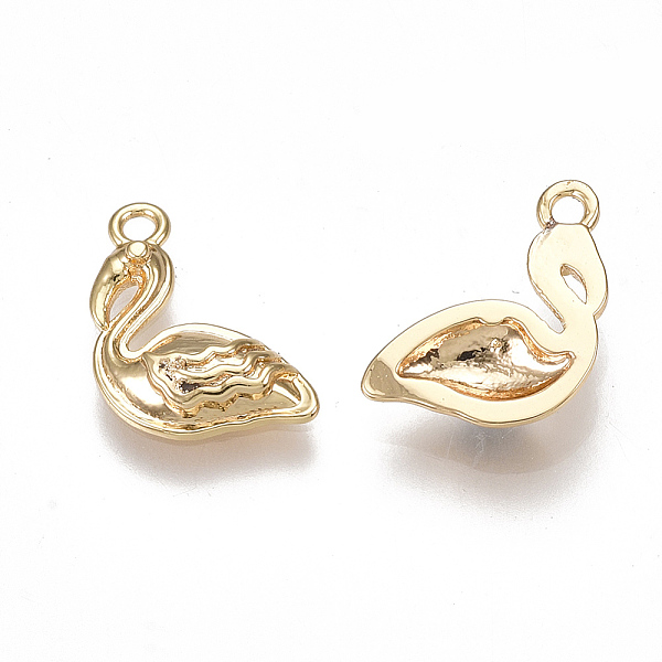 

PandaHall Brass Charms, Flamingo Shape, Nickel Free, Real 18K Gold Plated, 11x9x2.5mm, Hole: 1.2mm Brass Bird