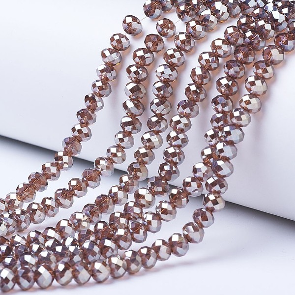 

PandaHall Electroplate Glass Beads Strands, Platinum Plated, Faceted, Rondelle, Camel, 6x5mm, Hole: 1mm, about 85~88pcs/strand, 16.1~16.5..., Brown