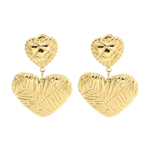 

PandaHall Ion Plating(IP) 304 Stainless Steel Stud Earrings for Women, Heart with Textured, Real 18K Gold Plated, 39x26mm 304 Stainless...