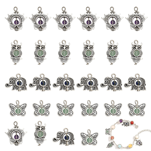 

PandaHall CHGCRAFT 64Pcs 4 Styles Tibetan Animal Flower Alloy Charms Natural Mixed Stone Pendants Tibetan Owl Charms for Jewelry Crafts...