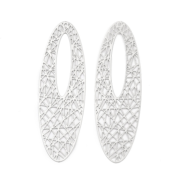 

PandaHall Brass Filigree Big Pendants, Etched Metal Embellishments, Long-Lasting Plated, Oval, Platinum, 70x21.5x0.5mm, Hole: 1.4mm Brass...