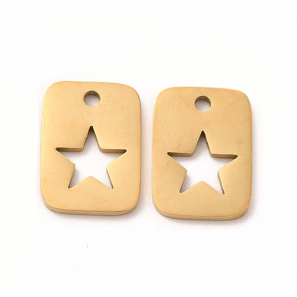 

PandaHall 201 Stainless Steel Charms, Rectangle with Hollow Out Star, Golden, 12.5x9x1mm, Hole: 0.5mm 201 Stainless Steel Star