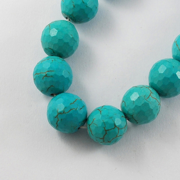 

PandaHall Gemstone Beads, Synthetical Turquoise Beads Strands, Faceted, Round, Dark Turquoise, 14mm, Hole: 1.5mm, about 28pcs/strand..., Cyan