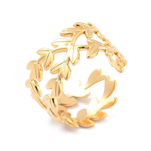 

PandaHall Ion Plating(IP) 304 Stainless Steel Leaf Cuff Ring, Wide Open Ring for Women, Golden, Inner Diameter: 17.3mm 304 Stainless Steel