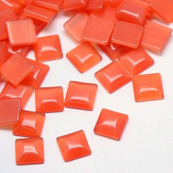 

PandaHall Cat Eye Cabochons, Square, Coral, 10x10x2.5mm Glass Square Red