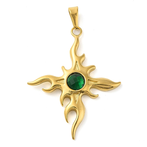 

PandaHall 304 Stainless Steel Big Pendants, with Acrylic Rhinestone, Cross with Sun Charm, Golden, Dark Green, 55.5x46x6.5mm, Hole: 10x4.5mm...