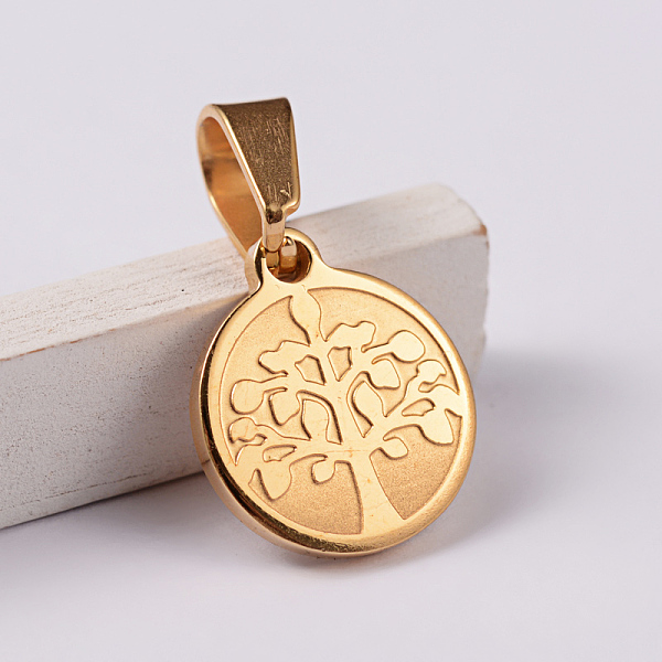 

PandaHall Flat Round with Tree 304 Stainless Steel Charms, Golden, 14x12x1.5mm, Hole: 4x7mm 304 Stainless Steel Flat Round