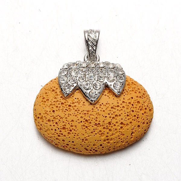 

PandaHall Platinum Plated Tamato Alloy Rhinestone Synthetic Lava Rock Pendants, Dyed, Yellow, 36x41x14mm, Hole: 7x4mm Lava Rock Oval Yellow