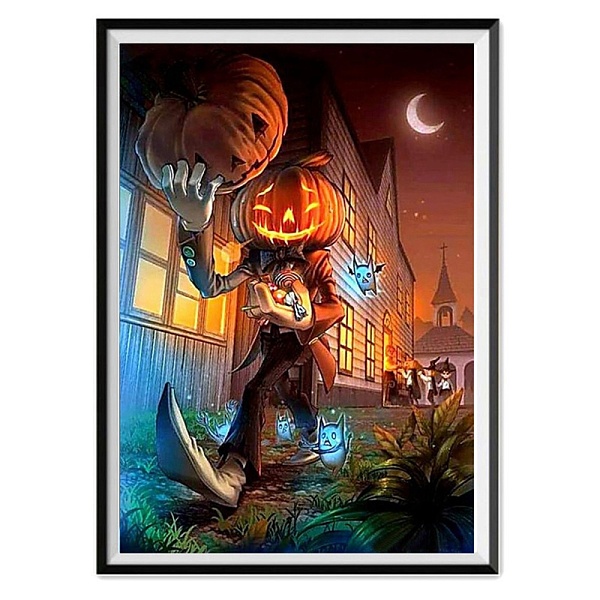 

PandaHall DIY 5D Diamond Painting Halloween Canvas Kits, with Resin Rhinestones, Diamond Sticky Pen, Tray Plate and Glue Clay, Pumpkin...