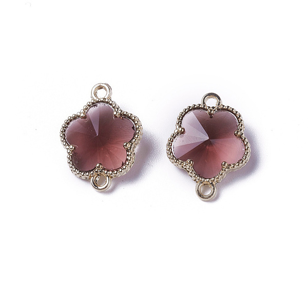

PandaHall Glass Links connectors, with Eco-Friendly Alloy Open Back Berzel Findings, Flower, Light Gold, Purple, 15.5x12x5mm, Hole: 1.4mm...