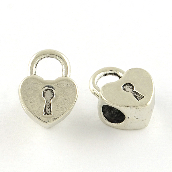 

PandaHall Tibetan Style Alloy European Beads, Heart Shaped Lock, Large Hole Beads, Cadmium Free & Lead Free, Antique Silver, 13.5x10x6mm...