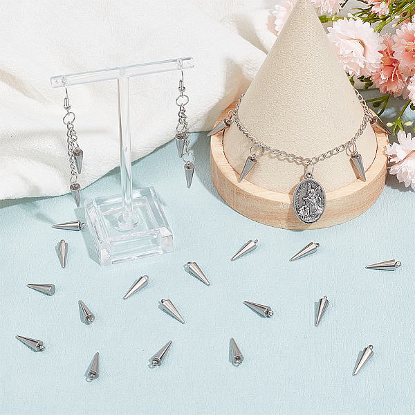 

PandaHall Unicraftale 50Pcs 303 Stainless Steel Charms, Spike/Cone Charm, Stainless Steel Color, 16x5mm, Hole: 2mm 303 Stainless Steel Cone