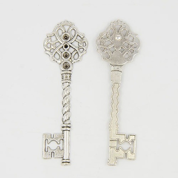 

PandaHall Key Tibetan Style Pendant Rhinestone Settings, Lead Free and Cadmium Free and Nickel Free, Antique Silver Color, 68x20.5x3mm, Hole...