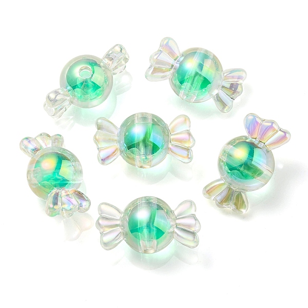 

PandaHall UV Plating Rainbow Iridescent Acrylic Beads, Two Tone Bead in Bead, Candy, Spring Green, 15.5x29x15mm, Hole: 3mm Acrylic Candy