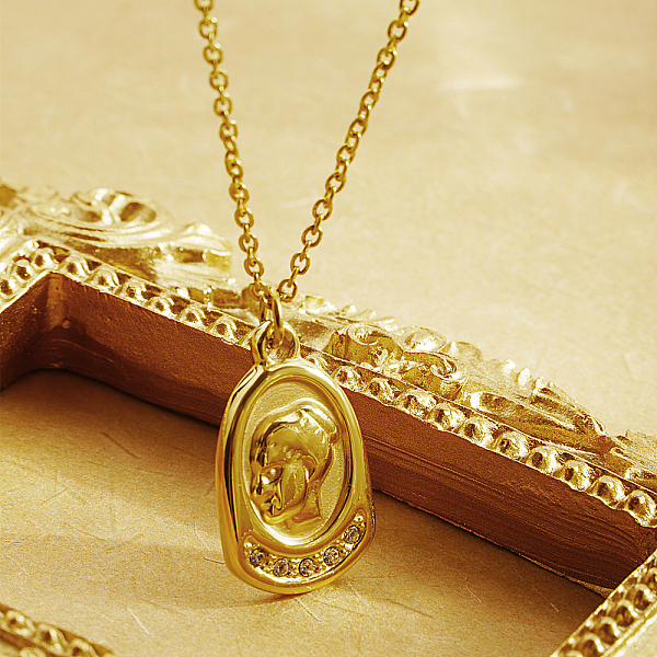 

PandaHall Elegant Vintage Stainless Steel Portrait Pendant Necklace for Women. Stainless Steel
