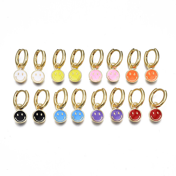 

PandaHall Brass Enamel Huggie Hoop Earrings, Nickel Free, Real 16K Gold Plated, Smiling Face, Mixed Color, 20.5x13mm, Pin: 1mm Brass Flat..., Multicolor
