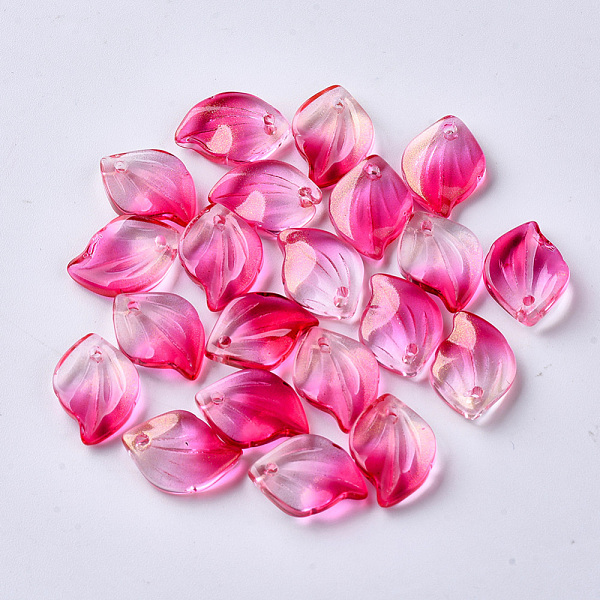 

PandaHall Transparent Spray Painted Glass Pendants, with Glitter Powder, Leaf, Deep Pink, 16x11.5x3.5mm, Hole: 1.5mm Glass Leaf Pink
