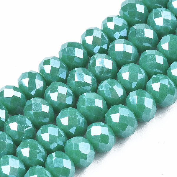 

PandaHall Electroplate Glass Beads Strands, Pearl Luster Plated, Faceted, Rondelle, Light Sea Green, 6x5mm, Hole: 1mm, about 83~85pcs/strand...