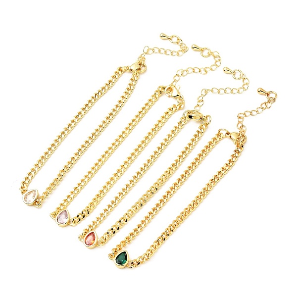 

PandaHall Cubic Zirconia Teardrop Link Bracelet with Curb Chains, Gold Plated Brass Jewelry for Women, Lead Free & Cadmium Free, Mixed Color..., Multicolor