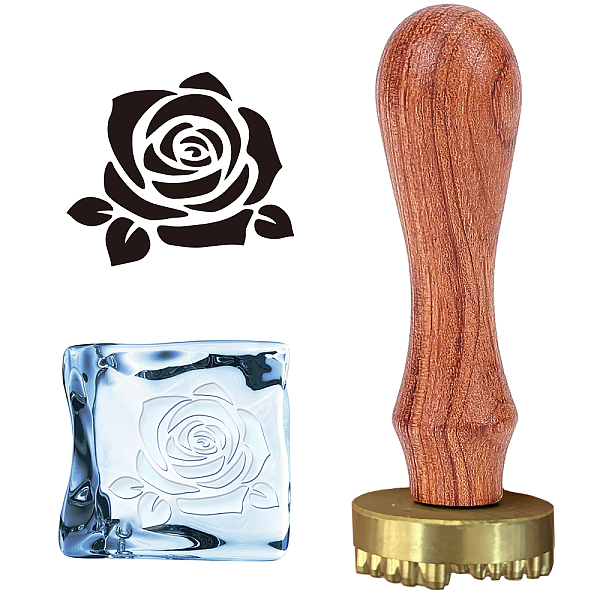 PandaHall CRASPIRE Ice Cube Mould Rose Ice Stamp Ice Drinking Making Tool Flower Ice Cube Press Stamp Brass Stamp Head with Removable Wood...