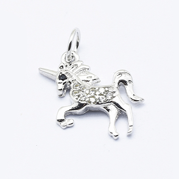 

PandaHall Brass Micro Pave Cubic Zirconia Pendants, Cadmium Free & Nickel Free & Lead Free, Unicorn, Platinum, 15x15x2.5mm, Hole: 3mm..., Clear