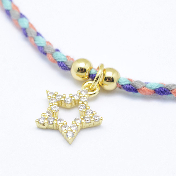 

PandaHall Nylon Cord Bracelets, with Brass Cubic Zirconia Star Pendants, Real 18K Gold Plated, 9-7/8 inch~10-1/4 inch(250~260mm) Nylon