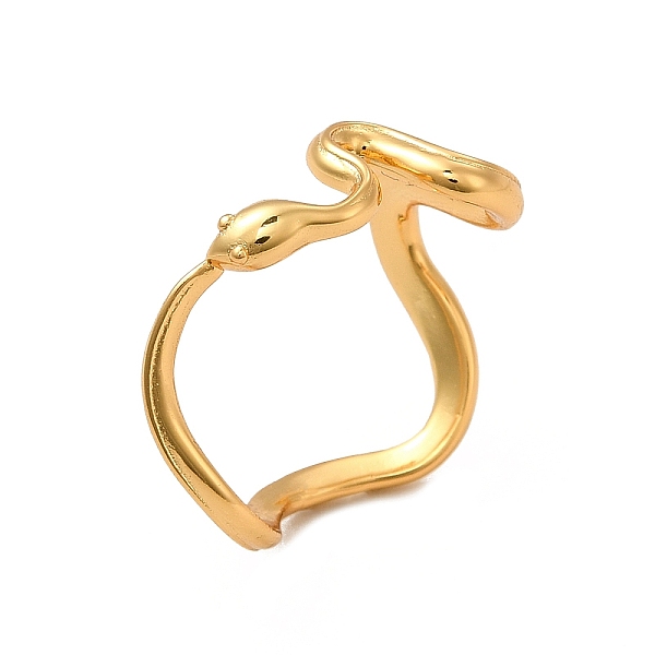 PandaHall Rack Plating Brass Snake Finger Ring for Women, Cadmium Free & Lead Free, Real 18K Gold Plated, Inner Diameter: 16mm Brass
