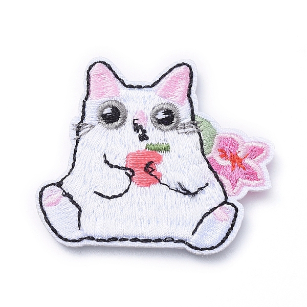 PandaHall Computerized Embroidery Cloth Iron on/Sew on Patches, Costume Accessories, Appliques, Cat with Apple, Colorful, 43x50x2mm Cloth...