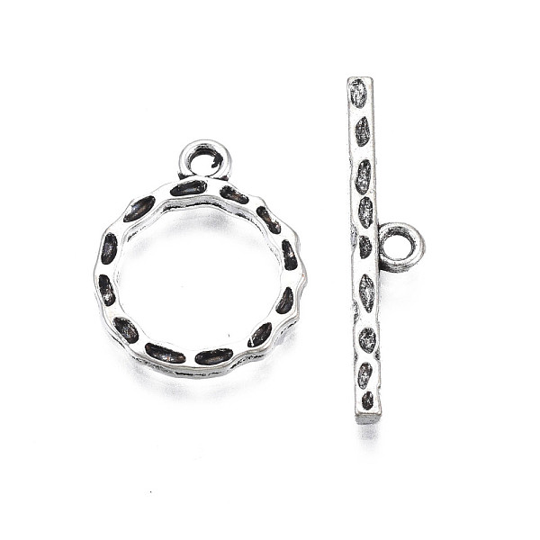 PandaHall Tibetan Style Alloy Toggle Clasps, Cadmium Free & Lead Free, Ring, Antique Silver, Bar: 28x5x2mm, Hole: 1.6mm, Ring: 18x14x1.5mm...