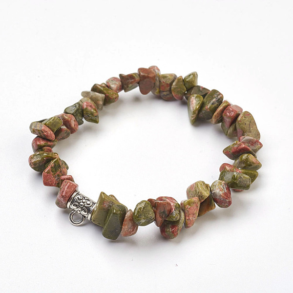 

PandaHall Natural Unakite Beads Stretch Bracelets, with Alloy Findings, Chip, 1-3/4 inch(4.5cm) Unakite