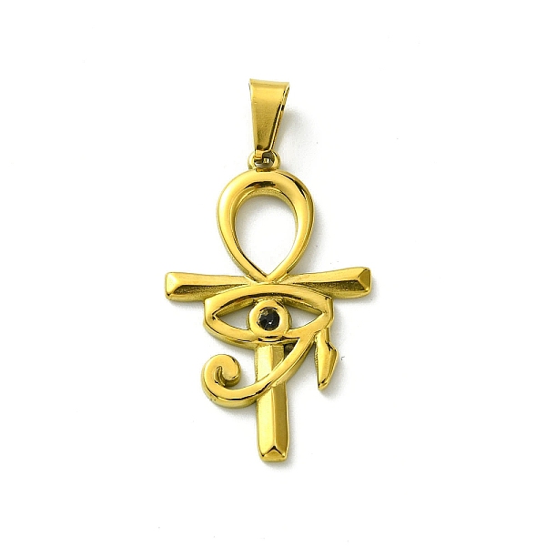 

PandaHall Vacuum Plating 304 Stainless Steel Pendants, with Rhinestone, Eye of Horus Egypt Ankh Cross Charm, Jet, 32x20x2.5mm, Hole..., Black