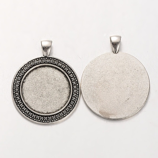 

PandaHall Tibetan Style Alloy Flat Round Pendant Cabochon Settings, Cadmium Free & Lead Free, Antique Silver, 44x35x2mm, Hole: 5x7mm, Tray...