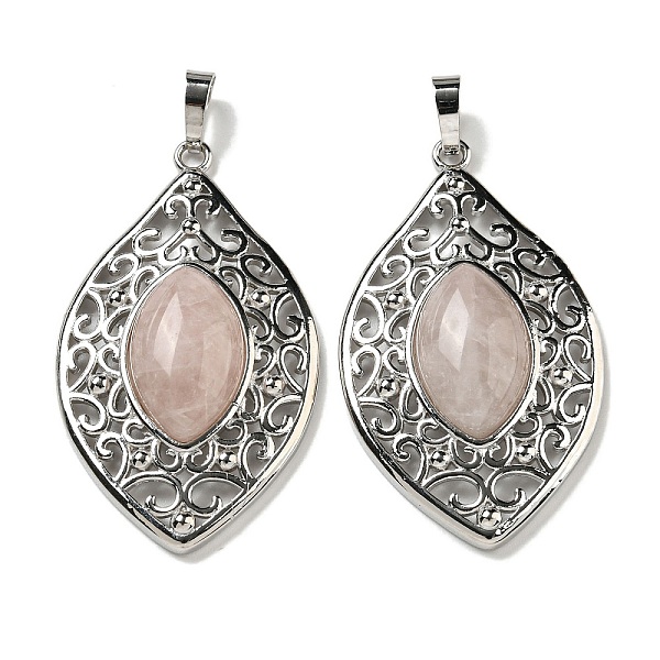 

PandaHall Natural Rose Quartz Pendants, Rack Plating Brass Hollow Horse Eye Charms, Cadmium Free & Lead Free, Platinum, 48x28.5x8.5mm, Hole...