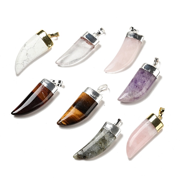 

PandaHall Natural Mixed Stone Pendants, with Golden & Silver Tone Brass Findings, Dagger Shape, Mixed Dyed and Undyed, 41~42x15~16x6.5~7.5mm...