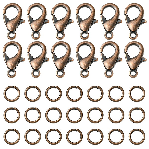 

PandaHall 50Pcs Zinc Alloy Lobster Claw Clasps, Parrot Trigger Clasps, with 150Pcs Iron Open Jump Rings, Red Copper, 12x6mm, Hole: 1.2mm...