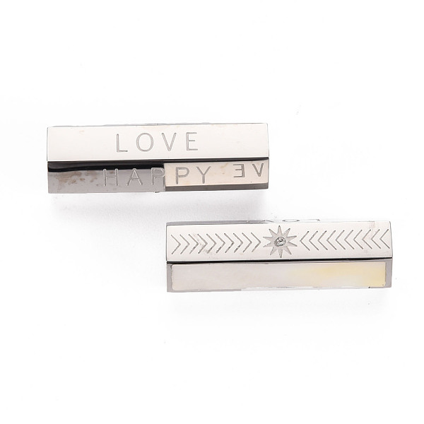 

PandaHall 304 Stainless Steel Beads, with Shell and Rhinestone, Hexagonal Prism with Word Love & Happy, Stainless Steel Color, 25.5x9x8mm...