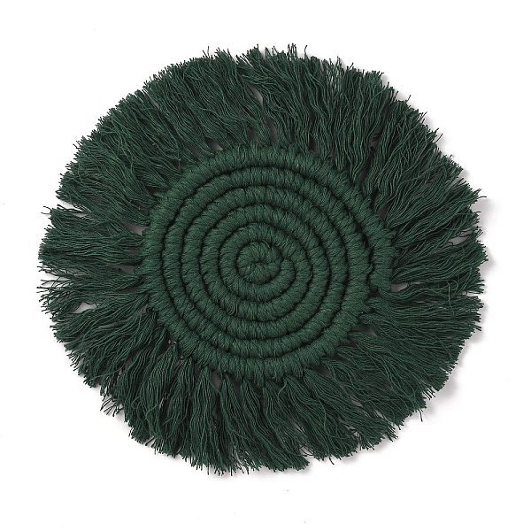 

PandaHall Cotton Woven Coaster, Placemat, for Drinks Home Decoration, Flat Round, Dark Green, 190x11.5mm Cotton Flat Round
