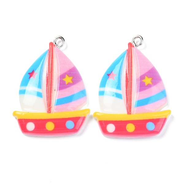 

PandaHall Resin Pendants, with Platinum Iron Peg Bail, Sailboat, Colorful, 32.5x24x4.5mm, Hole: 2mm Iron+Resin Vehicle