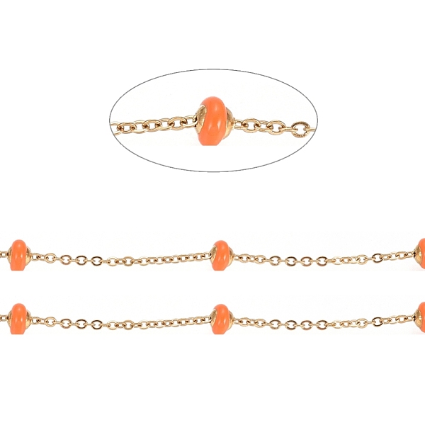 

PandaHall Stainless Steel Satellite Chains, with Enamel Beads and Spool, Soldered, Long-Lasting Plated, Flat Round, Golden, Dark Orange...