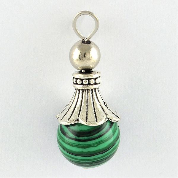 

PandaHall Malachite Pendants, with Alloy Findings, Antique Silver, Snowcone, Dyed, 29.5x12.5mm, Hole: 2.5mm Malachite Cone