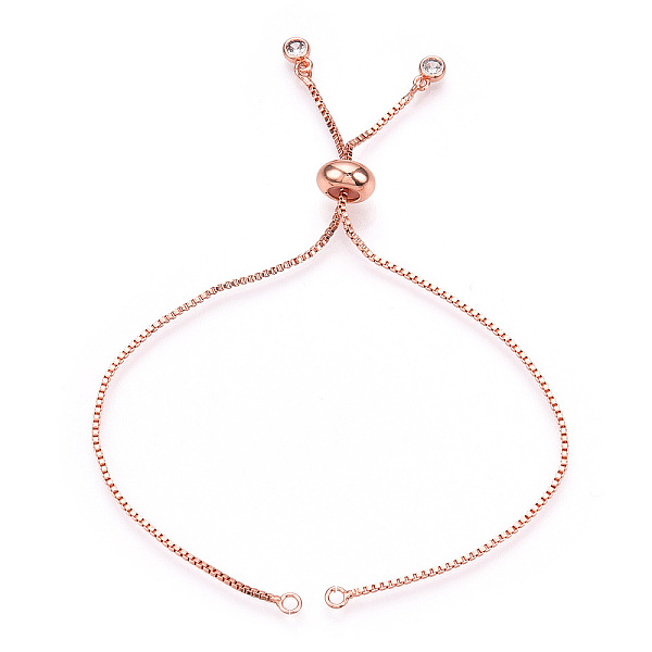 

PandaHall Rack Plating Adjustable Brass Slider Bracelet Making, with Cubic Zirconia, Long-Lasting Plated, Rose Gold, Single Chain Length...